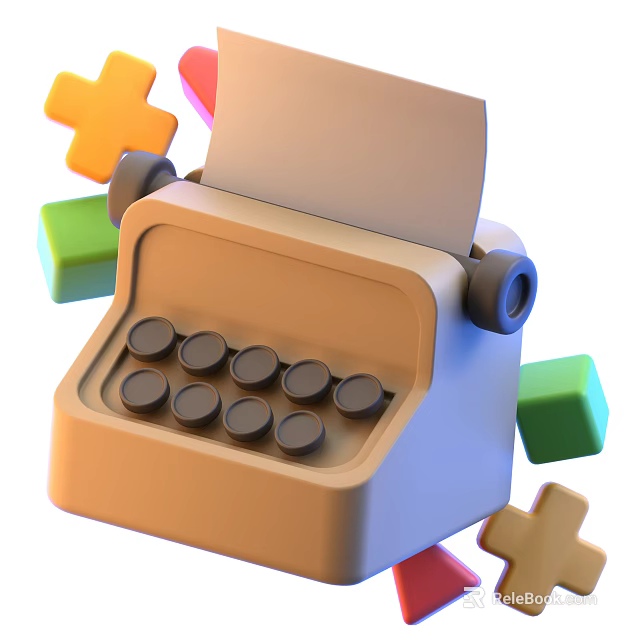 Smart Machine Featuring Typewriter Design Surrounded by Colorful Blocks and Cross Symbols 3d model 