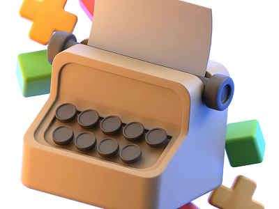 Smart Machine Featuring Typewriter Design Surrounded by Colorful Blocks and Cross Symbols 3d model