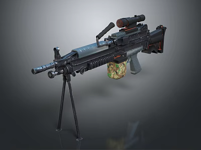 Tactical Machine Gun With Tripod Scope And Magazine For Combat Operations 3d model