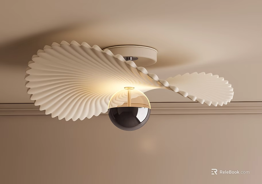 Modern Ceiling Light With Fan Shaped White Shade And Metal Accent LED Lighting Design 3d model 