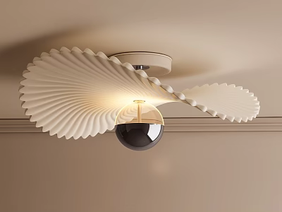 Modern Ceiling Light With Fan Shaped White Shade And Metal Accent LED Lighting Design 3d model