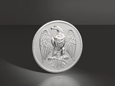 Elegant Round Silver Jewelry Featuring Detailed Eagle Design And Shiny Surface 3d model