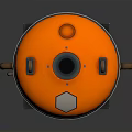 Industrial Storage Tank Cylindrical Orange Silver With Yellow Warning Stripes Flame Symbol Metal Stand Pipes