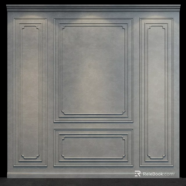 Elegant Gray Wall Panel With Symmetrical Frames And Decorative Rectangular Panels 3d model 