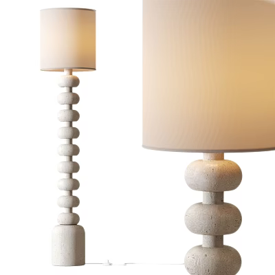 Modern Floor Lamp With Stacked Spherical Base And Beige Lampshade Design 3d model