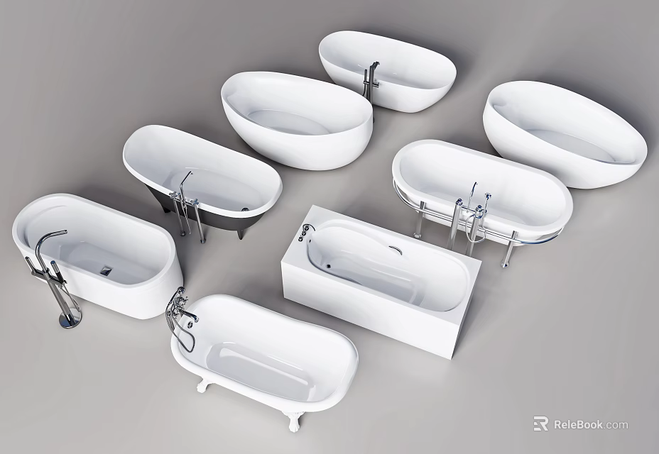 Various Modern And Classic Bathtub Designs With Different Shapes And Styles 3d model 