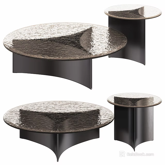 Modern Round Coffee Table With Textured Surface And Black Base Design 3d model 