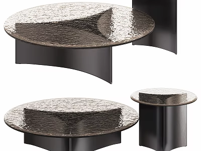 Modern Round Coffee Table With Textured Surface And Black Base Design 3d model