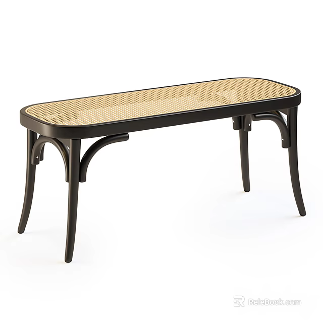 Stylish Public Bench With Black Metal Frame And Woven Seat Design 3d model 