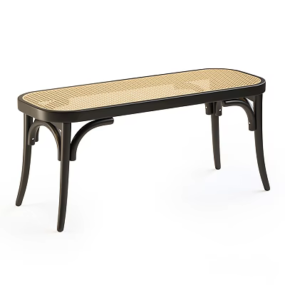 Stylish Public Bench With Black Metal Frame And Woven Seat Design 3d model