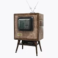 Vintage Wooden TV with Antenna on Stand Displaying Classic Test Pattern