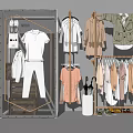 Modern Clothes Rack with Hanging Shirts Pants and Coats in Home Interior