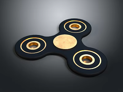 Black And Gold Modern Floor Lamp With Three Leaf Base And Golden Center Disc 3d model