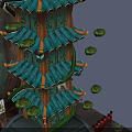 Traditional Multi tiered Pagoda Architecture With Green Roofs Lotus Ornament And Surrounding Plants