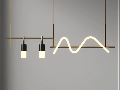 Modern Hanging Chandeliers Featuring Curved And Straight Metal Structures With White Lamps 3d model