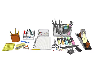 Organized Office Stationery Collection With Pens Scissors Notebooks And Supplies 3d model