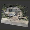 Modern Outdoor Decorative Scene With Stone Wall Spiral Staircase Green Plants And Stone Path