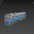 Blue and White Train Locomotive With Side Windows And Wheels On Tracks