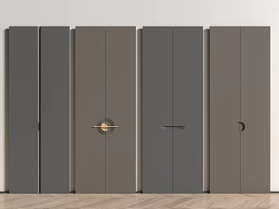 Minimalist Gray Wooden Doors with Various Handle Designs and Smooth Surfaces in Modern Interior 3d model