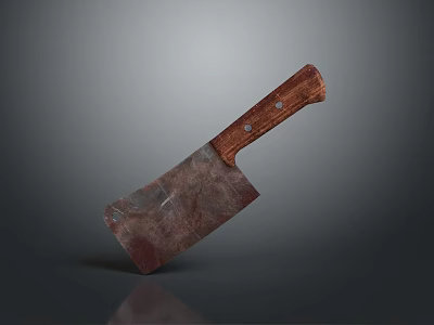 Practical Vintage Cleaver Knife With Wooden Handle For Kitchen Cooking 3d model