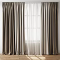 Elegant Brown And White Curtains With Sheer Layers For Window Light Interior 3d model