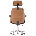 Modern Office Chair With Black Leather Seat Wooden Armrests Adjustable Headrest And Chrome Metal Base