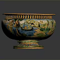 Ornate Decorative Ceramic Bowl With Colorful Scenic Patterns Gold Rim And Sturdy Base
