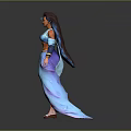 Woman 3D Model With Blue Flowing Dress Midriff Baring Top And Decorative Arm Bands