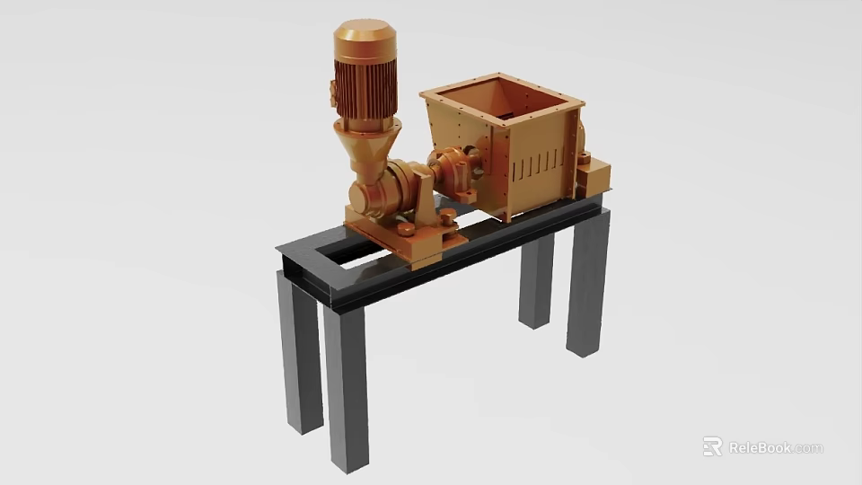 Industrial Mechanical Equipment With Golden Motor And Square Processing Unit On Black Stand 3d model 