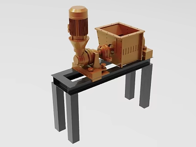 Industrial Mechanical Equipment With Golden Motor And Square Processing Unit On Black Stand 3d model