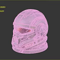 Futuristic Mechanical Armored Helmet With Silver Finish Red Visor And Circular Components