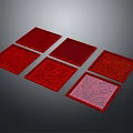 Six Red Square Furniture Cushions With Different Patterns On Dark Background