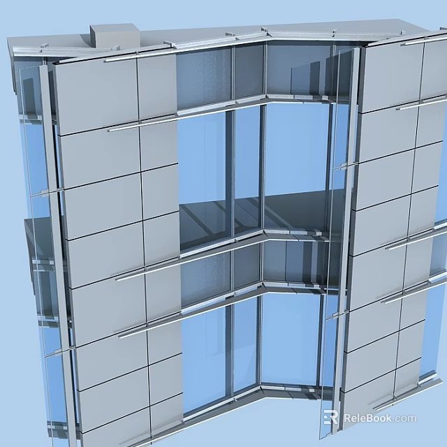 Modern Building Exterior Wall With Glass Panels Metal Frames And Sleek Design 3d model 