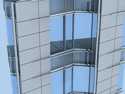 Modern Building Exterior Wall With Glass Panels Metal Frames And Sleek Design 3d model