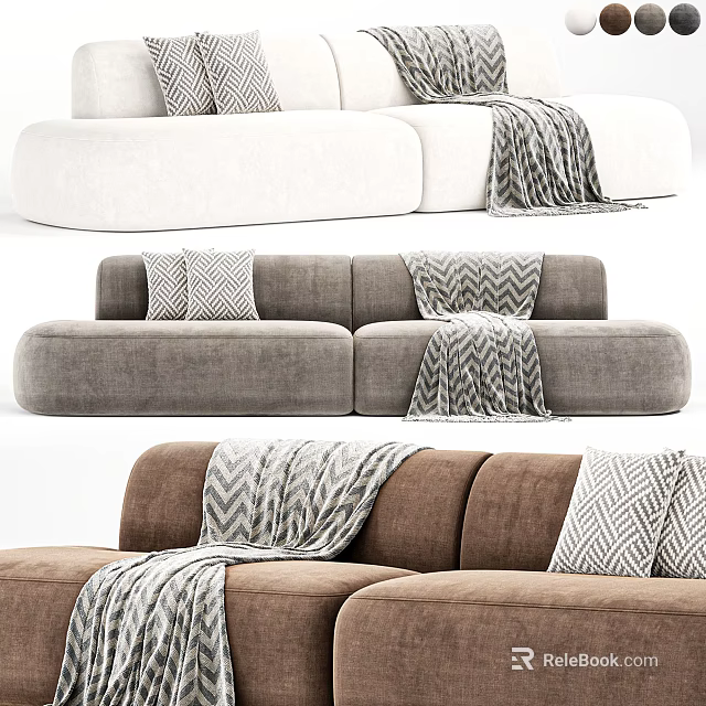 Modern Design Casual Sofa Set In Various Colors With Patterned Pillows And Textured Blankets 3d model