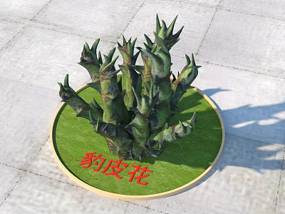 Leopard Skin Flower With Green Spiky Stems On Circular Green Grass Base 3d model