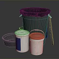 Household Storage Buckets Including Metal Drum And Plastic Containers With Red White Black Lids