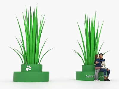 Green Plants in Cylindrical Pots with Paw Print Delight Your Text and Man Holding Child 3d model