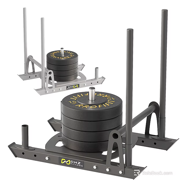 Black Barbell Weight Plates On Heavy Duty Metal Storage Rack 3d model 
