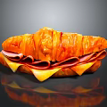 Crispy Croissant Sandwich With Ham And Melted Cheese On Black Surface