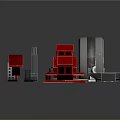 Various Mechanical Parts Including Metal Components Red Plastic Accessories And Transparent Cylinders