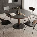 Round Negotiation Table and Chairs with Dark Wooden Surface Black Metal Legs Modern Design