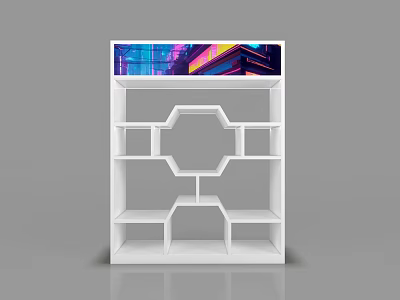 White Geometric Modern Display Shelf With Multiple Open Storage Compartments 3d model