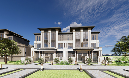 New Chinese Townhouse High-rise Residential Street Commercial 3d model