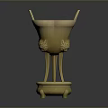 Traditional Carved Sculpture With Three Legs Handle Round Base And Decorative Patterns
