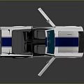 Vintage White Blue Striped Convertible Car with Open Doors and Hood