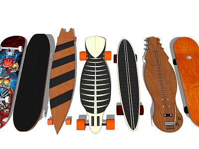 Different Designed Skateboards As Sports Equipment With Unique Patterns And Styles 3d model