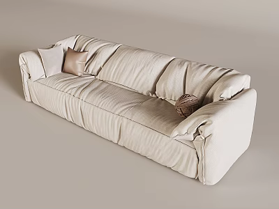 Beige Double Sofa with Pleated Fabric Design and Soft Cushions in Modern Comfortable Style 3d model