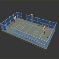 Outdoor Basketball Court Landscape With Two Hoops Green Surface And Benches