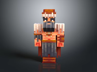 Barbarian Warrior Character In Pixel Art Style With Helmet Fur Armor And 3d model